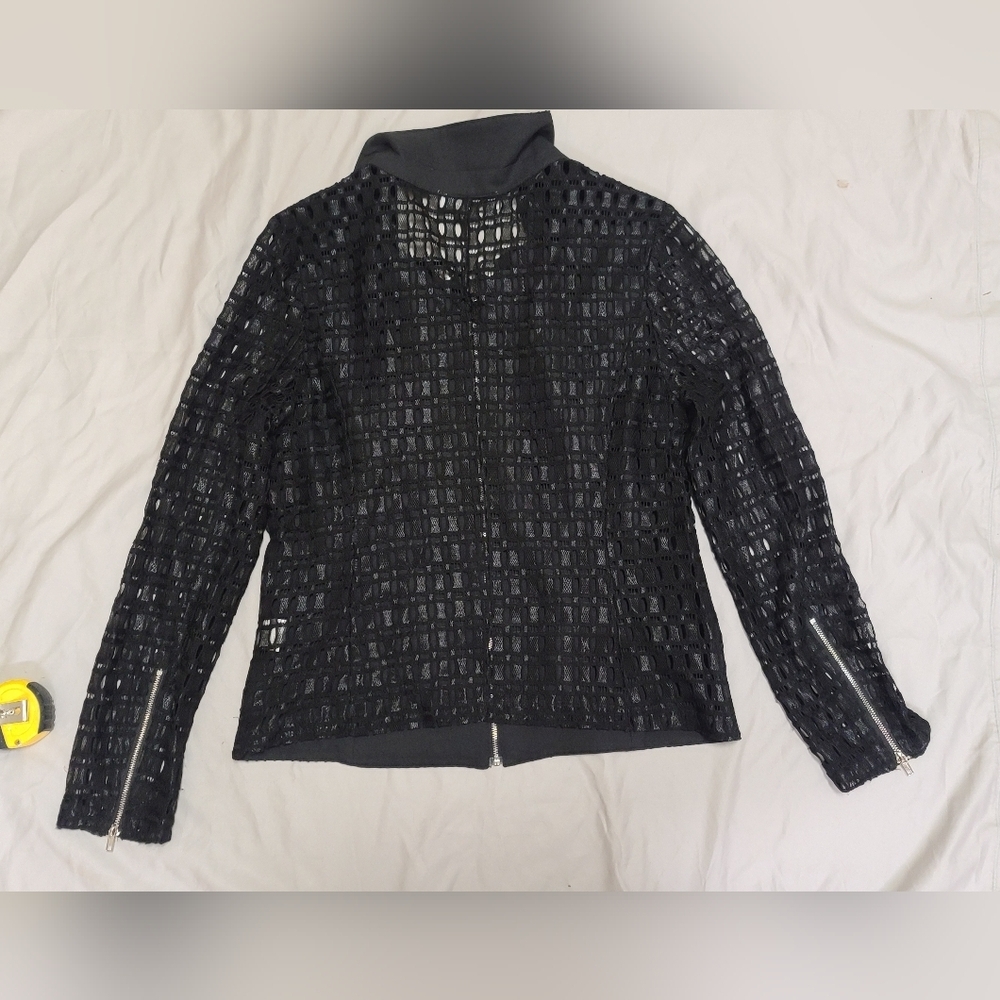 Keren Hart black lace zip front, wrist zipper detail jacket size large - Picture 3 of 9
